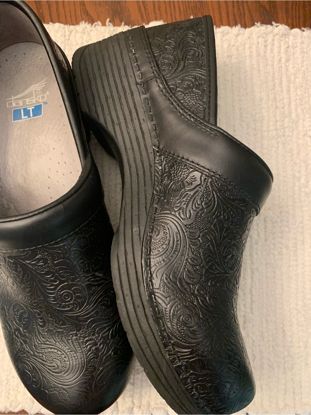 Dansko Black Embossed Leather Slip-On Clogs - Picture 4 of 11